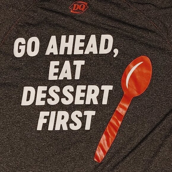 DAIRY QUEEN Employee Shirt Size Large RED SPOON "Go Ahead Eat Dessert first" - Picture 1 of 5